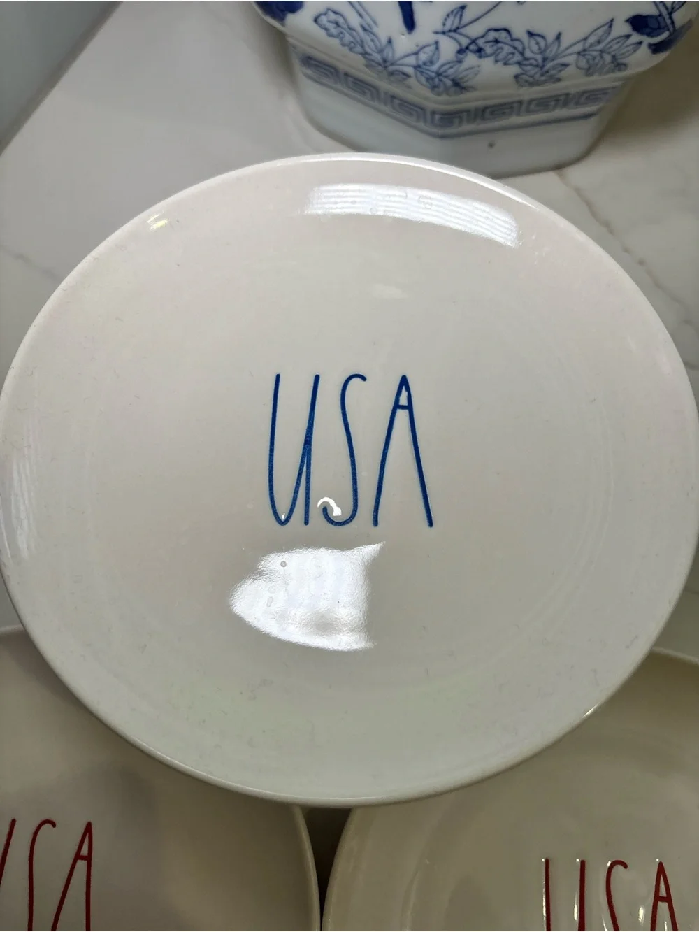 Rae Dunn USA Patriotic Ceramic Plates Set of 3 Appetizer Dessert 4th of July